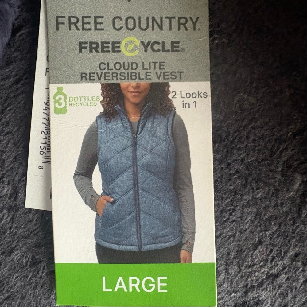 Free Country Women's Cloud Lite Reversible Vest - Blue Size Large Recycle NWT